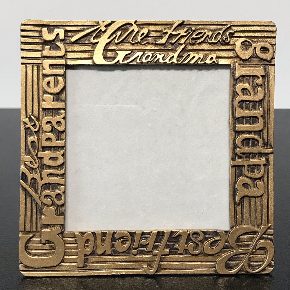 Grandparents Grandchildren Gold Brass Metal Photo Picture Frame 3.5"x 3.5" VTG - Picture 8 of 13